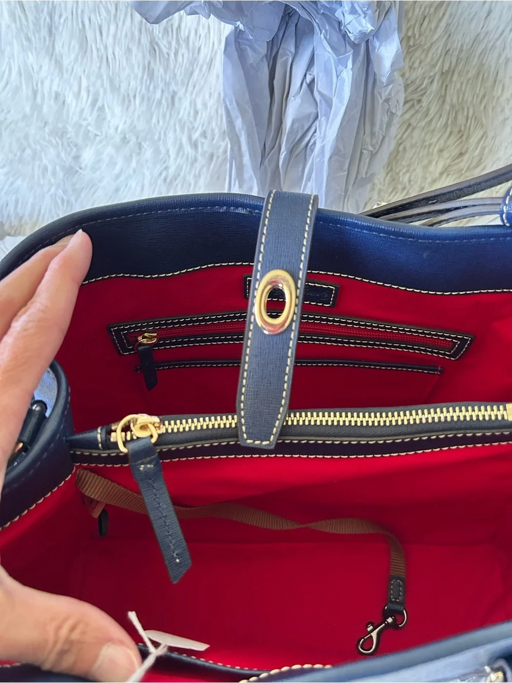 Dooney & Bourke Perry Saffiano Leather Satchel in Marine